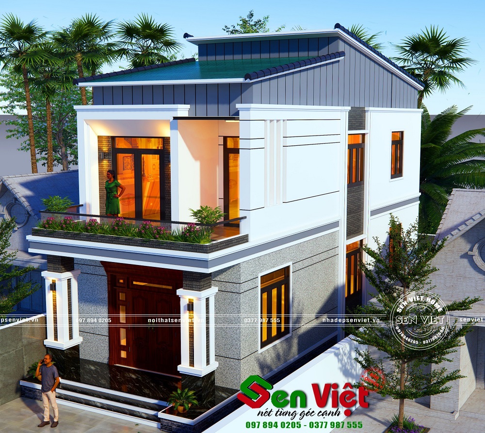 Mẫu nhà 2 tầng mái lệch hiện đại ở Hà Nội