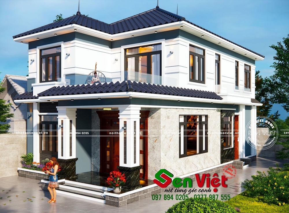 Mẫu thiết kế nhà 2 tầng mái nhật 3 phòng ngủ đơn giản, tiện nghi