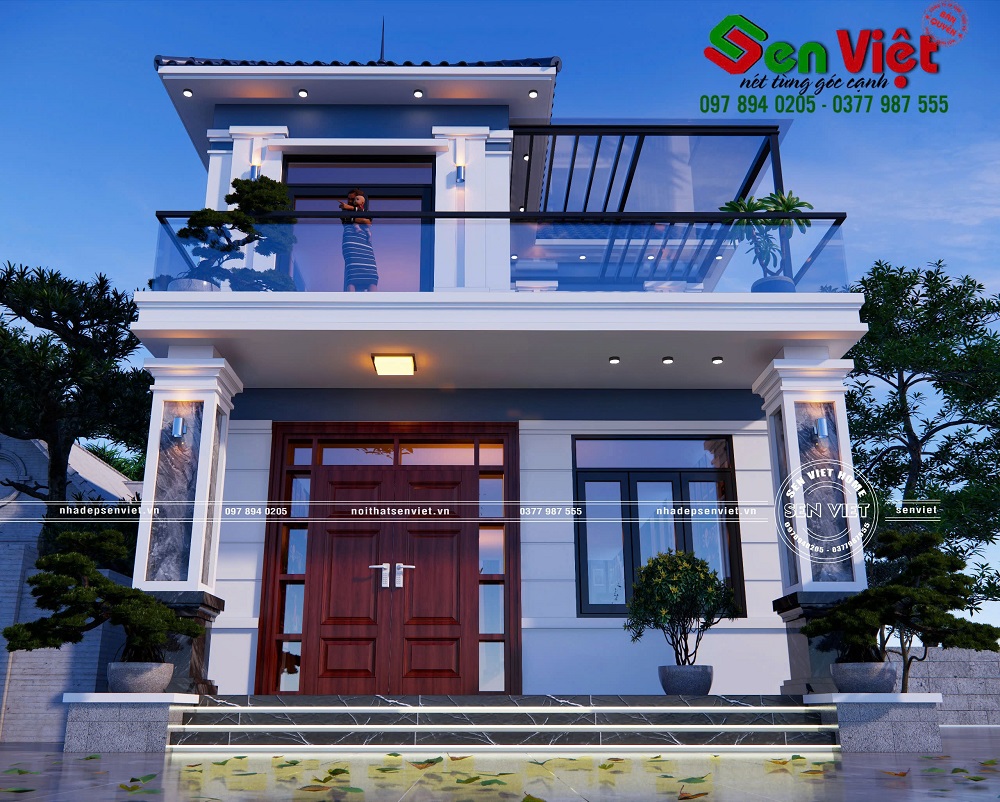 Mẫu Nhà 2 Tầng Mái Nhật Mặt Tiền 8m Hiện Đại (4)