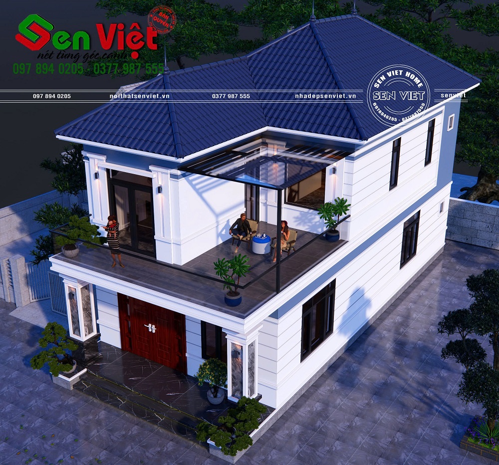 Mẫu Nhà 2 Tầng Mái Nhật Mặt Tiền 8m Hiện Đại (4)