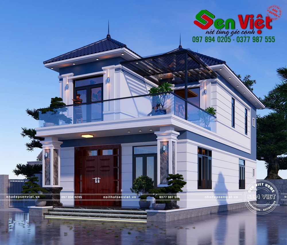 Mẫu Nhà 2 Tầng Mái Nhật Mặt Tiền 8m Hiện Đại (4)