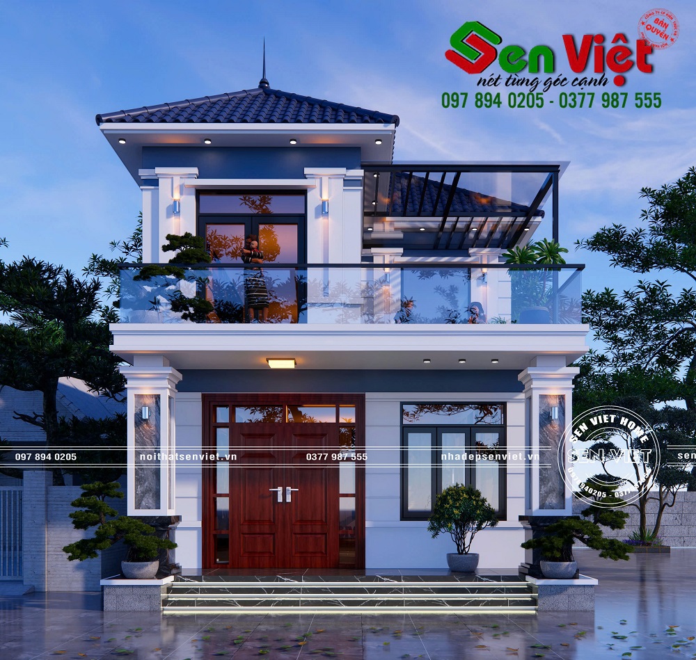 Mẫu Nhà 2 Tầng Mái Nhật Mặt Tiền 8m Hiện Đại (4)