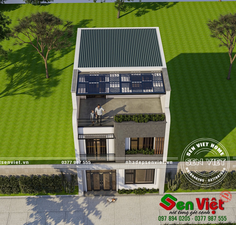 Mẫu nhà 3 tầng hiện đại mái bằng cho gia đình trẻ tại thành phố