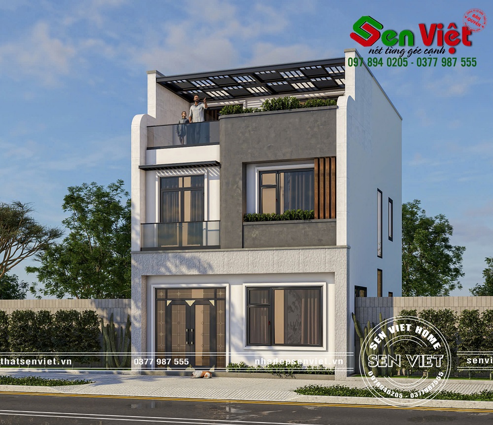 Mẫu nhà 3 tầng hiện đại mái bằng cho gia đình trẻ tại thành phố