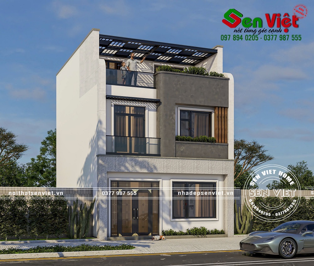 Mẫu nhà 3 tầng hiện đại mái bằng cho gia đình trẻ tại thành phố
