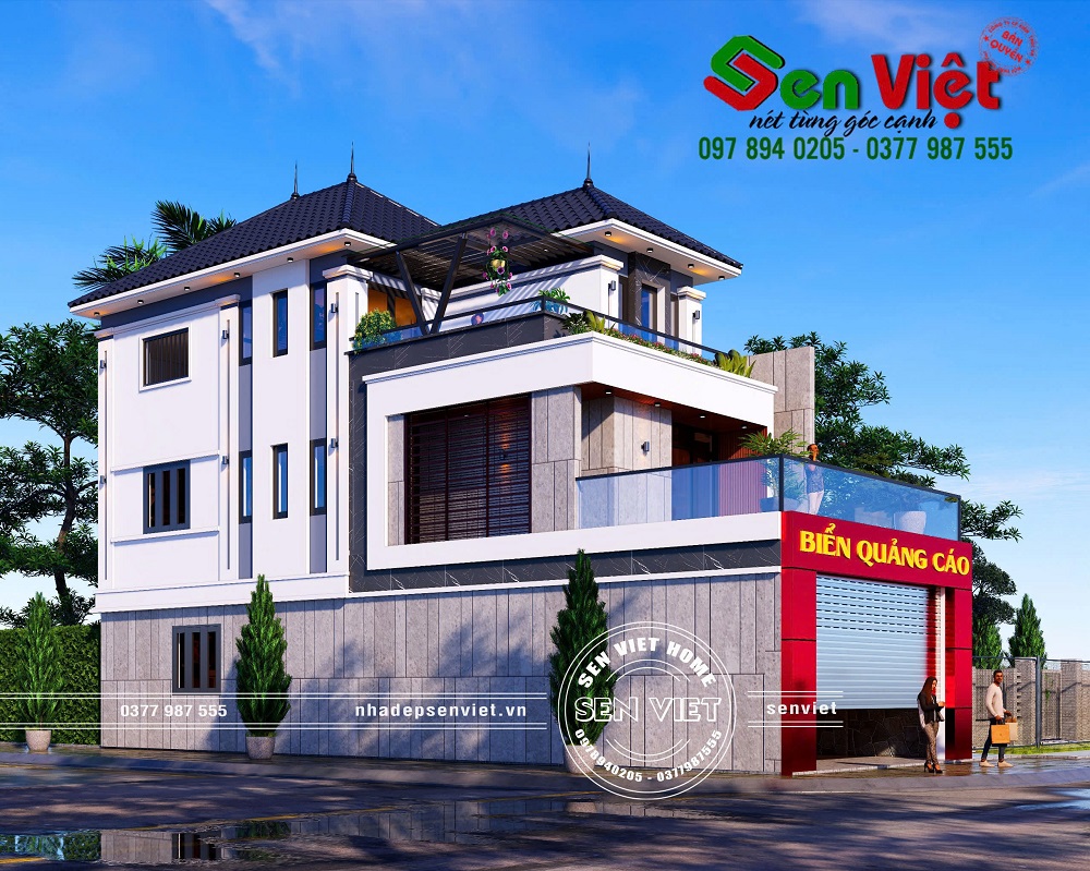 Mẫu nhà phố kết hợp kinh doanh 2 tầng mái Nhật hiện đại và tiện nghi