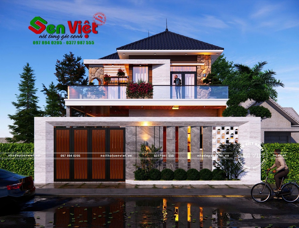 Mẫu nhà 2 tầng mái Nhật hiện đại