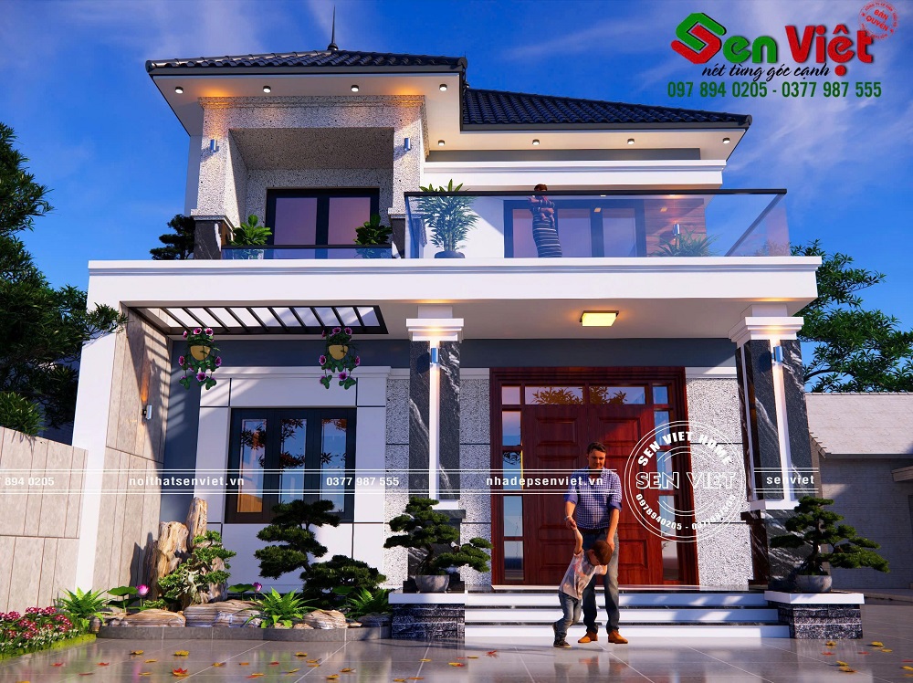 Mẫu nhà 2 tầng mái Nhật hiện đại