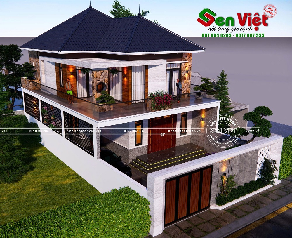 Mẫu nhà 2 tầng mái Nhật hiện đại