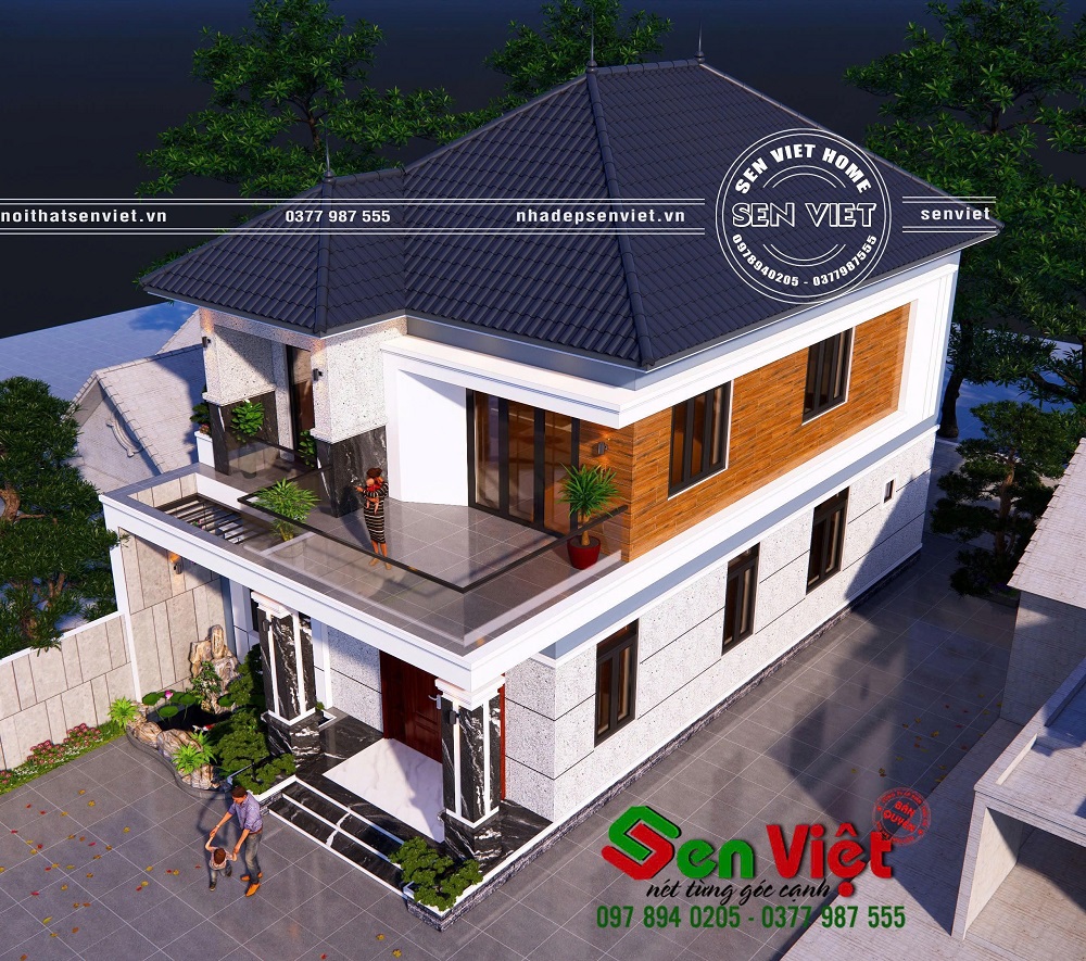 Mẫu nhà 2 tầng mái Nhật hiện đại