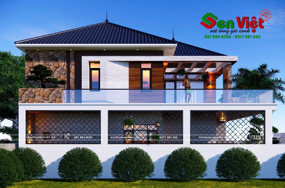 Mẫu nhà 2 tầng mái Nhật hiện đại