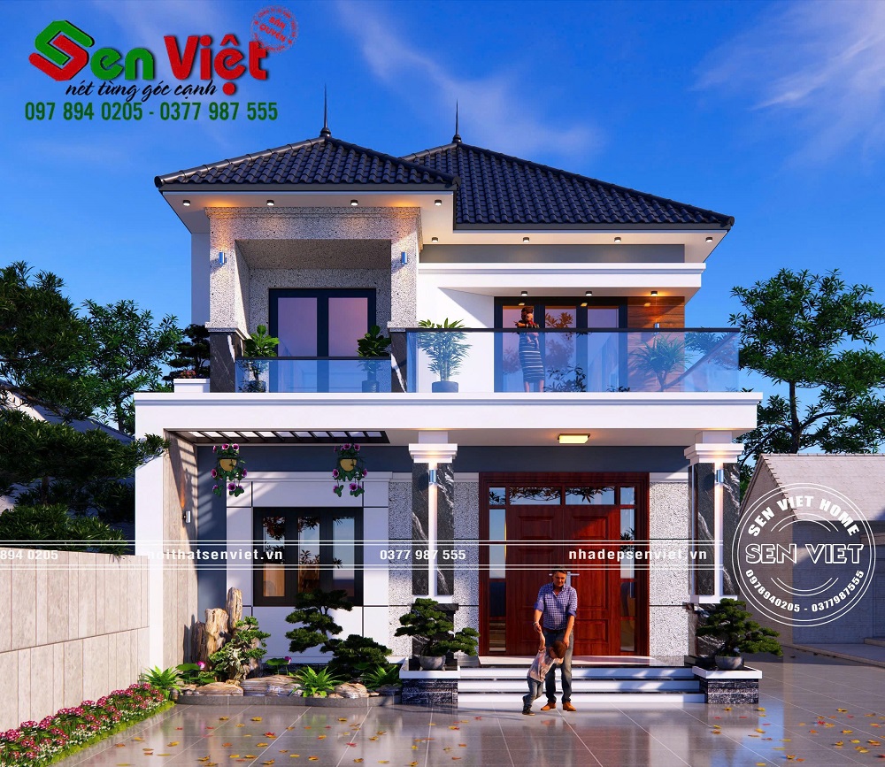 Mẫu nhà 2 tầng mái Nhật hiện đại