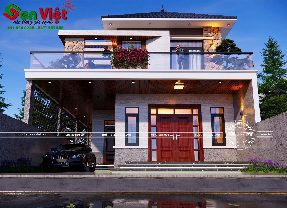 Mẫu nhà 2 tầng mái Nhật hiện đại