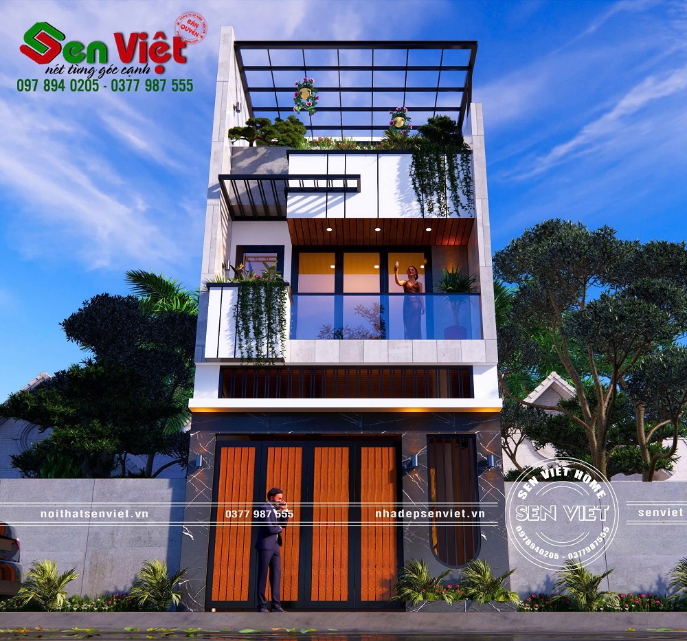 Mẫu nhà phố 3 tầng đẹp hiện đại với không gian xanh mát