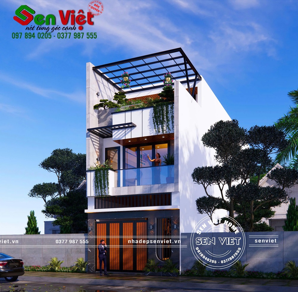 Mẫu nhà phố 3 tầng đẹp hiện đại với không gian xanh mát