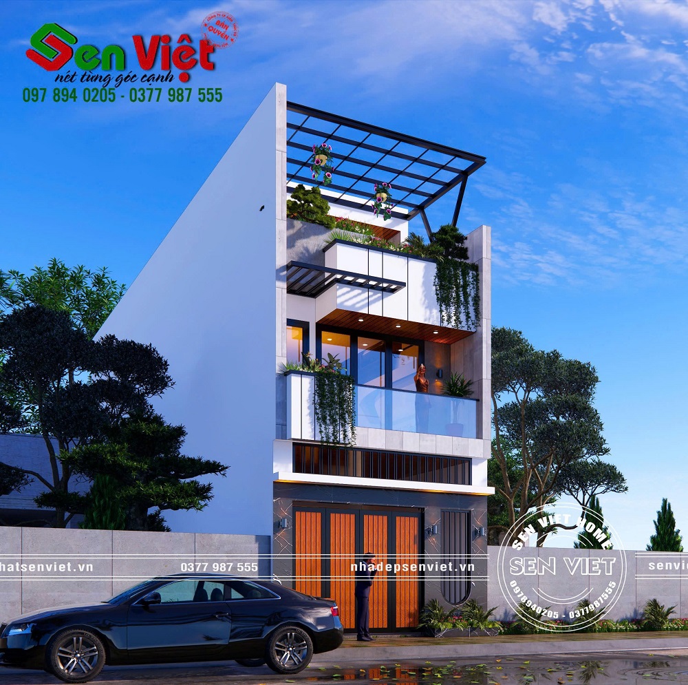 Mẫu nhà phố 3 tầng đẹp hiện đại với không gian xanh mát