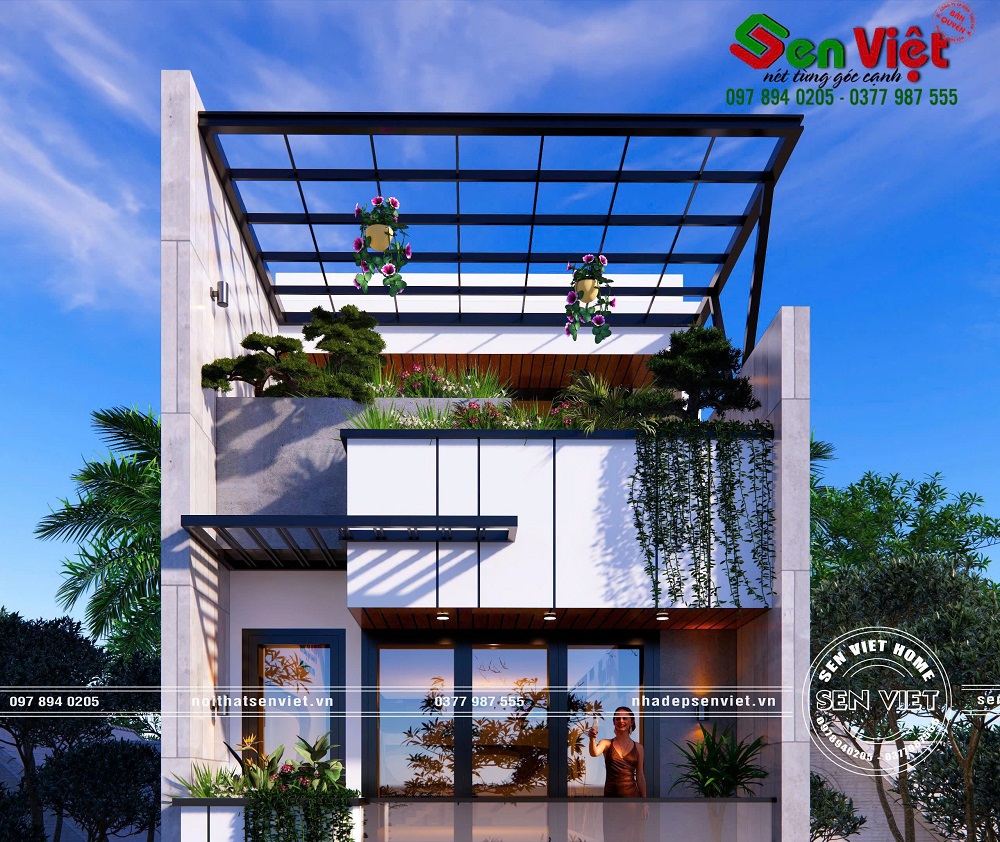 Mẫu nhà phố 3 tầng đẹp hiện đại với không gian xanh mát