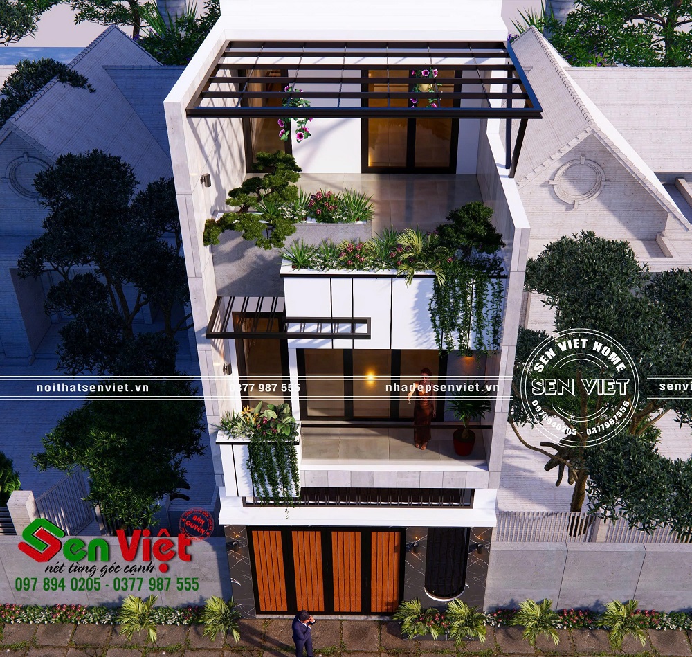 Mẫu nhà phố 3 tầng đẹp hiện đại với không gian xanh mát
