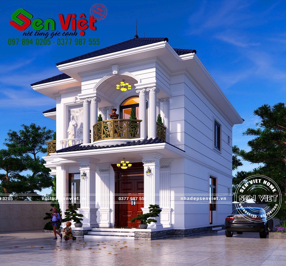 Mẫu nhà tân cổ điển 2 tầng mái Nhật sang trọng
