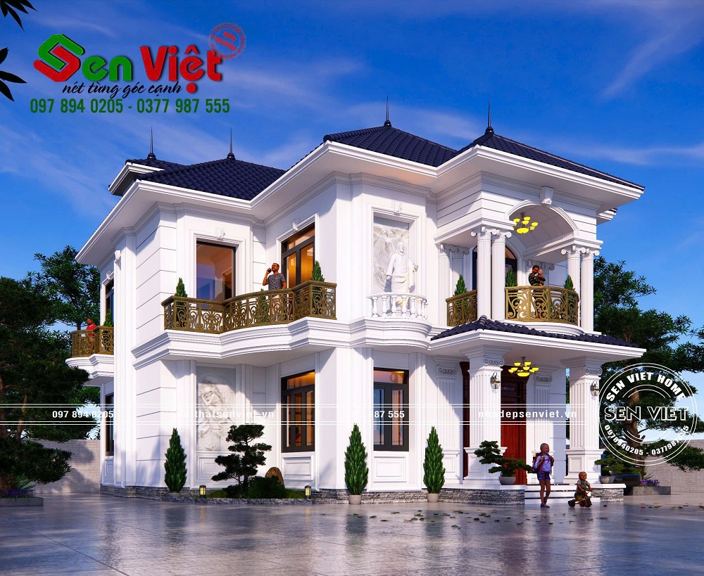 Mẫu nhà tân cổ điển 2 tầng mái Nhật sang trọng