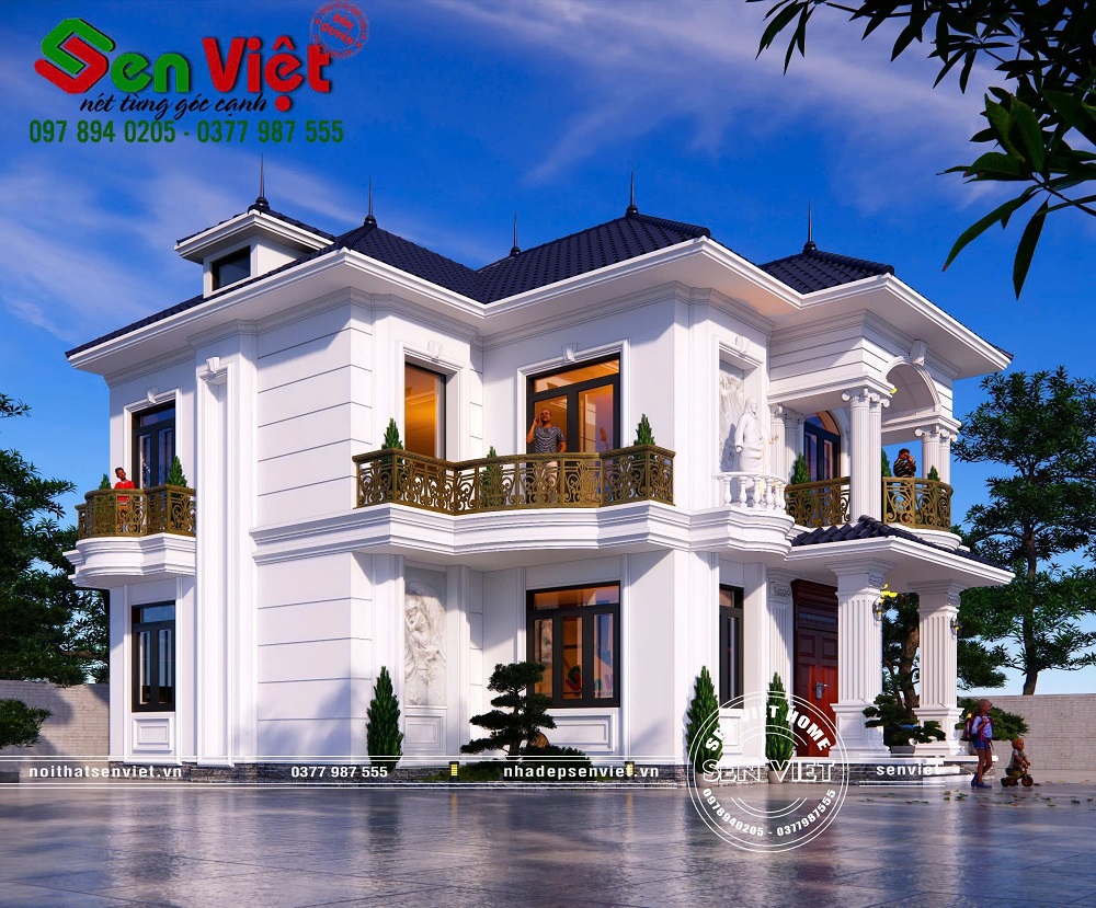 Mẫu nhà tân cổ điển 2 tầng mái Nhật sang trọng