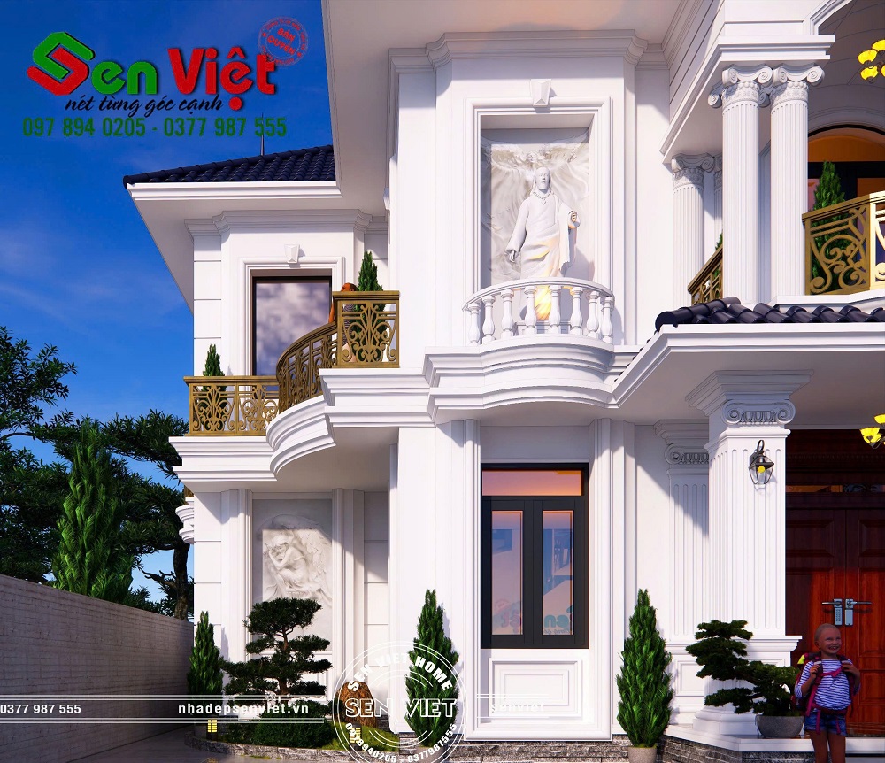 Mẫu nhà tân cổ điển 2 tầng mái Nhật sang trọng