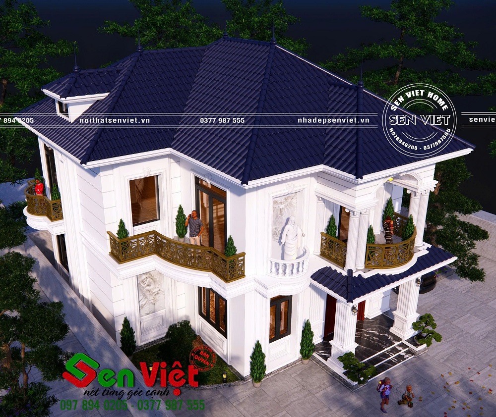 Mẫu nhà tân cổ điển 2 tầng mái Nhật sang trọng