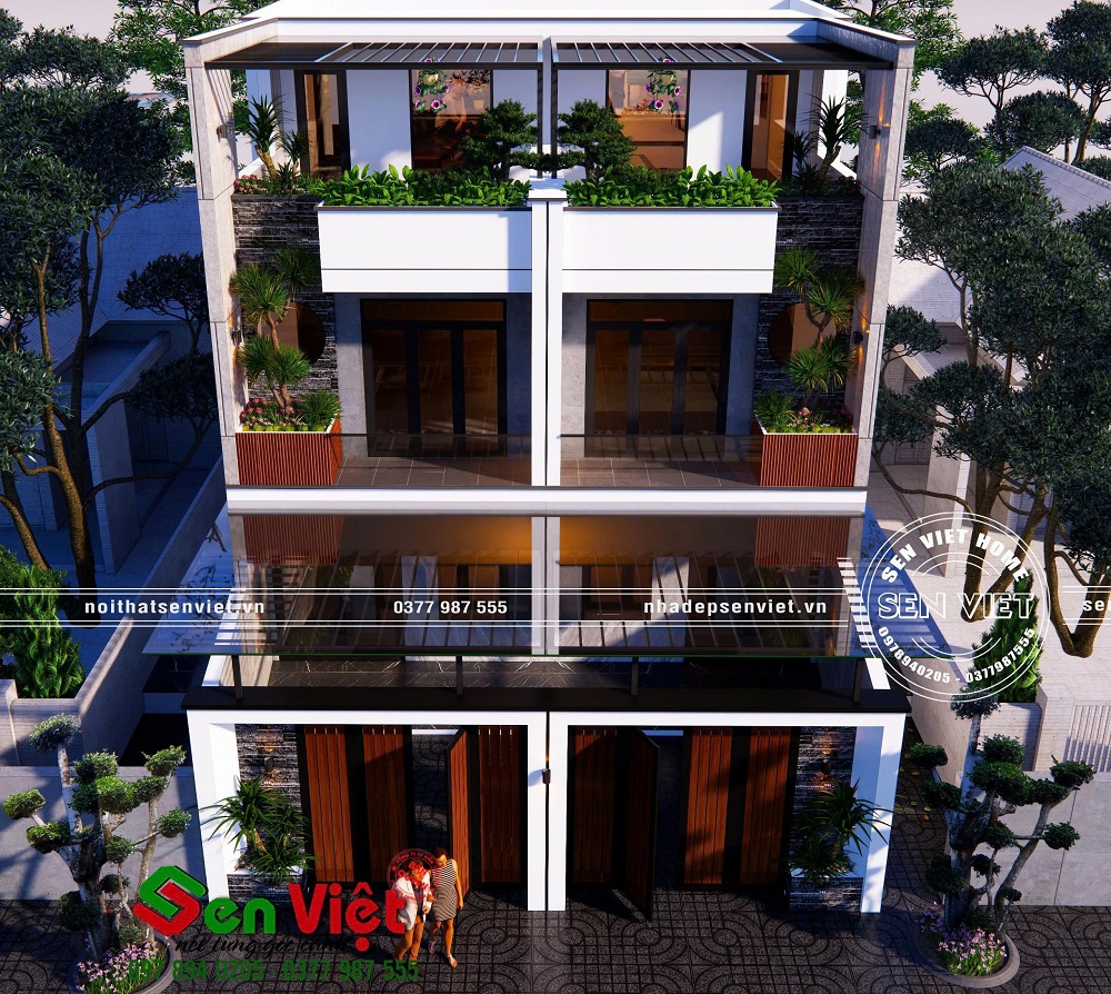 Mẫu nhà 2 tầng hiện đại mặt tiền đôi