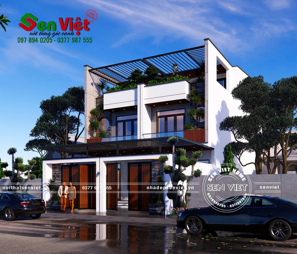 Mẫu nhà 2 tầng hiện đại mặt tiền đôi