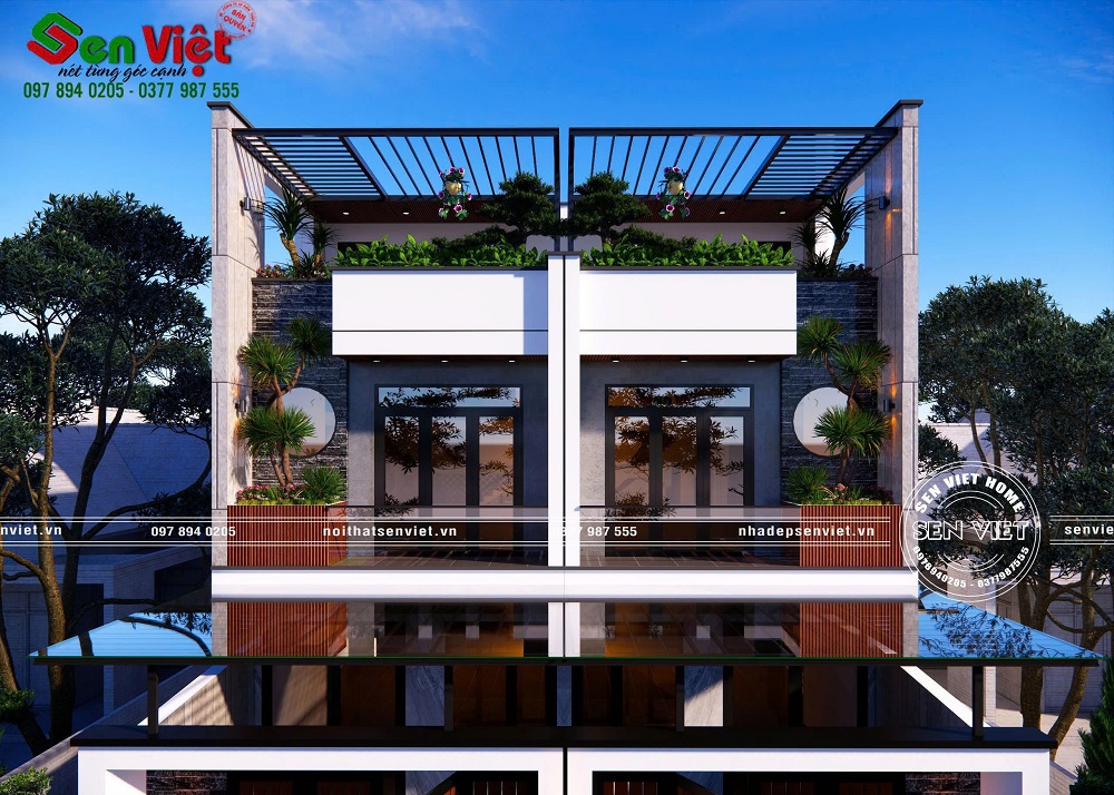 Mẫu nhà 2 tầng hiện đại mặt tiền đôi