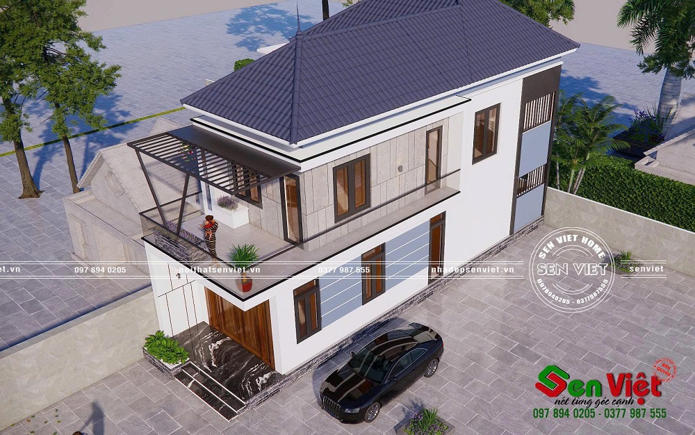 Mẫu nhà 2 tầng mái Nhật đơn giản