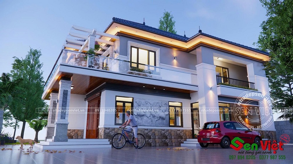 Mẫu nhà 2 tầng mái Nhật hiện đại tinh tế giữa lòng quê