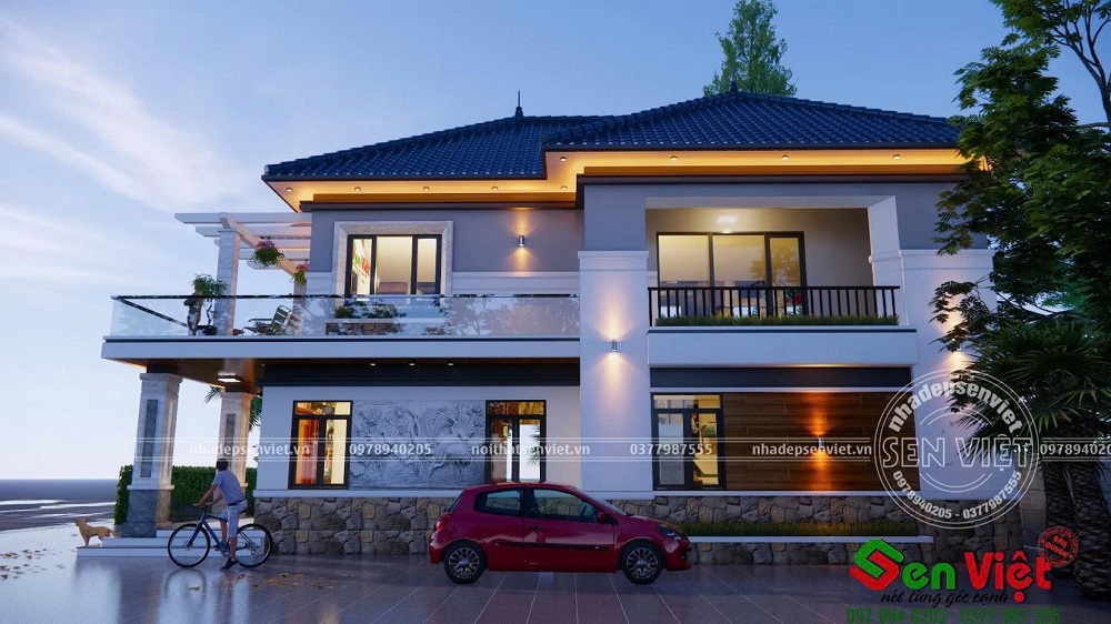 Mẫu nhà 2 tầng mái Nhật hiện đại tinh tế giữa lòng quê