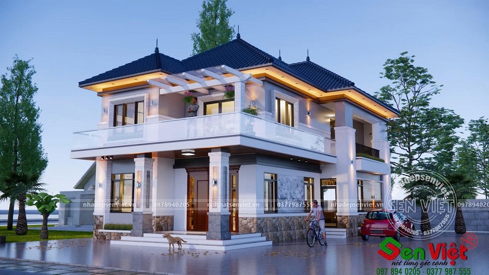 Mẫu nhà 2 tầng mái Nhật hiện đại tinh tế giữa lòng quê