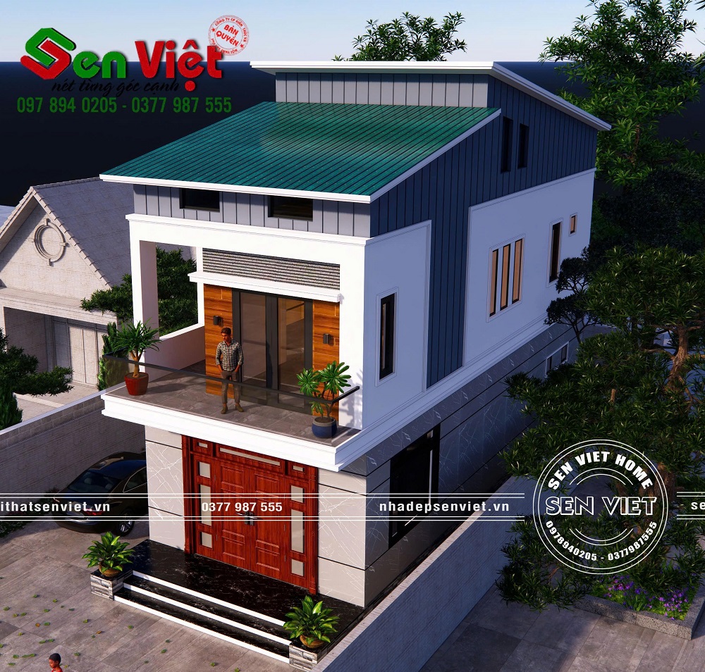 Mẫu nhà 2 tầng mái lệch hiện đại