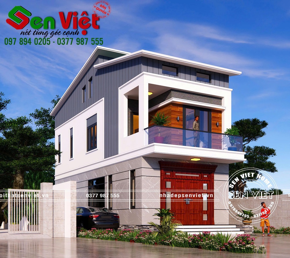 Mẫu nhà 2 tầng mái lệch hiện đại