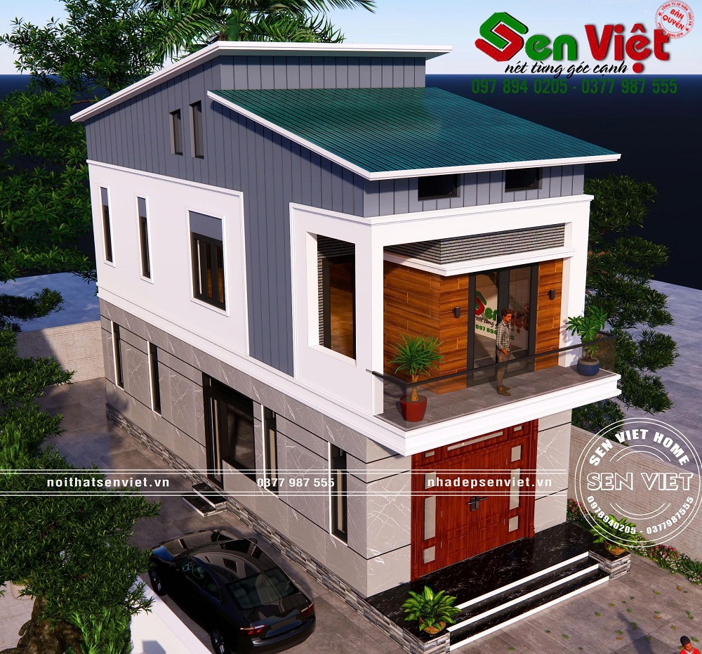 Mẫu nhà 2 tầng mái lệch hiện đại