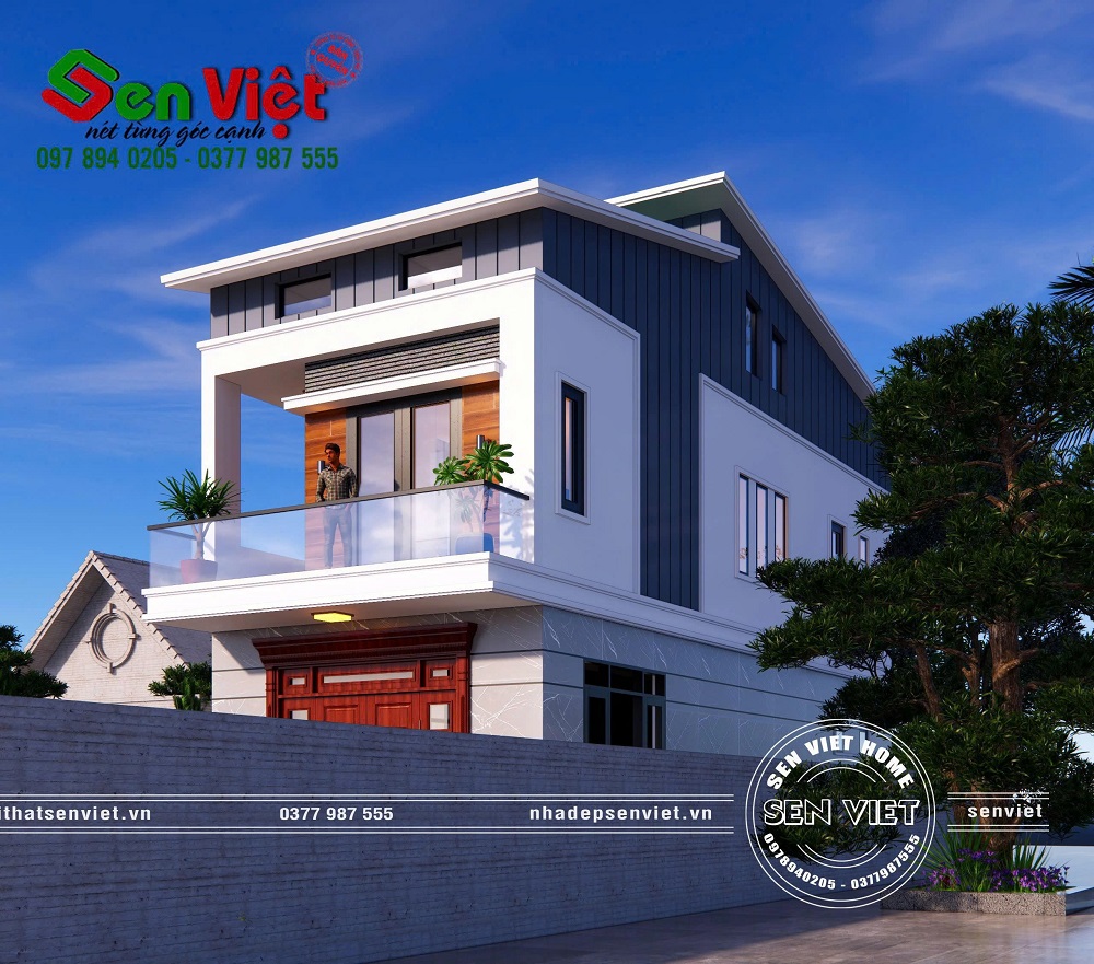 Mẫu nhà 2 tầng mái lệch hiện đại