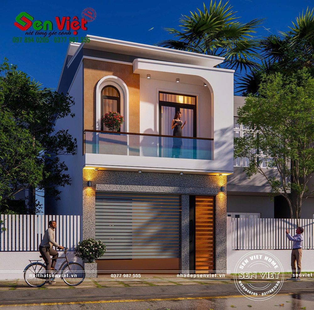 Mẫu nhà 2 tầng mái lệch hiện đại tối ưu không gian