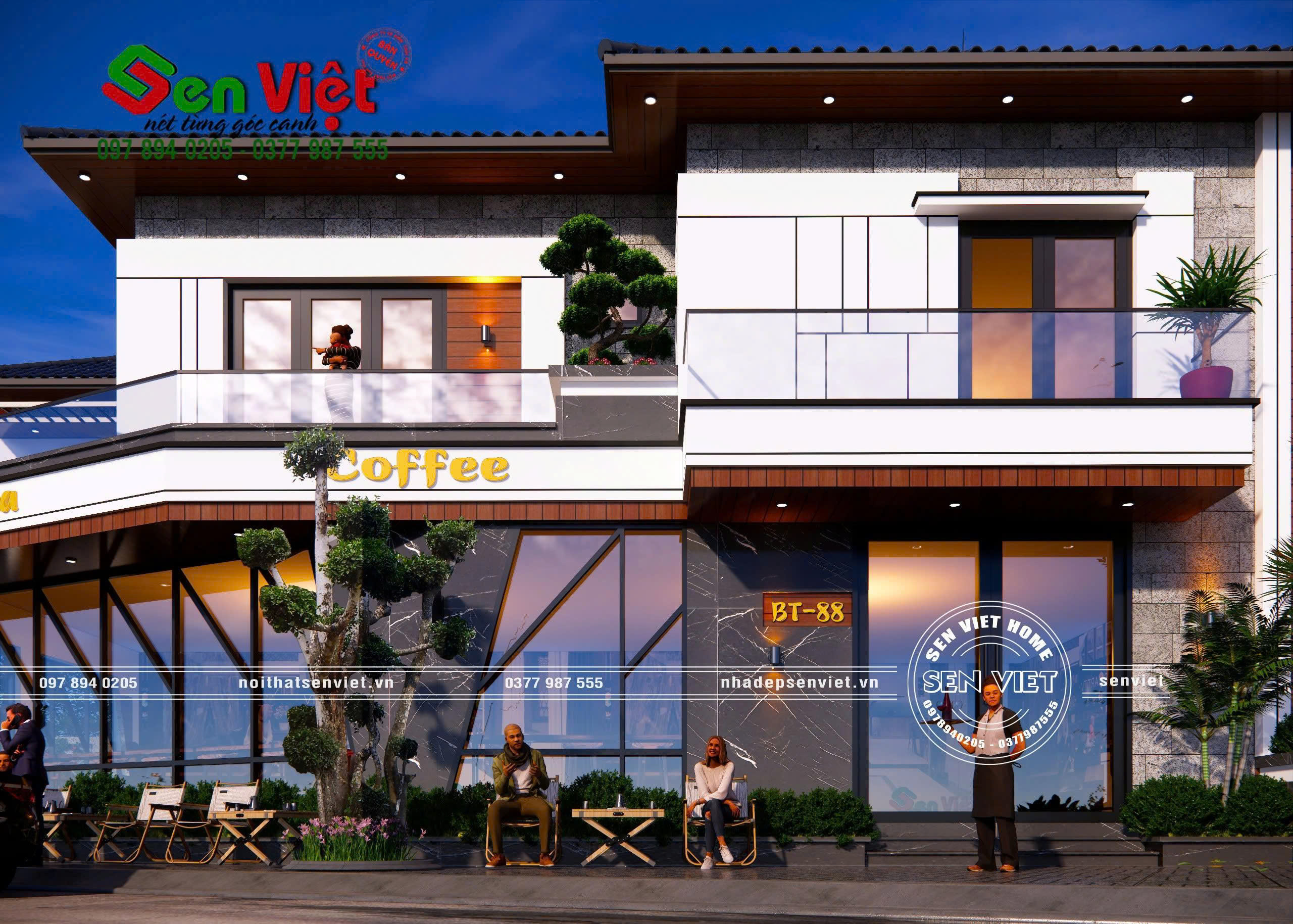 Mẫu nhà ở kết hợp kinh doanh 2 tầng mái Nhật hiện đại cho gia đình trẻ