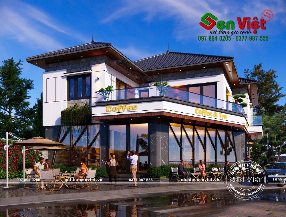 Mẫu nhà ở kết hợp kinh doanh 2 tầng mái Nhật hiện đại cho gia đình trẻ