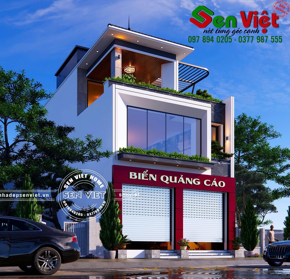 Thiết kế ngoại thất nhà phố 3 tầng mái Nhật kết hợp kinh doanh hiện đại