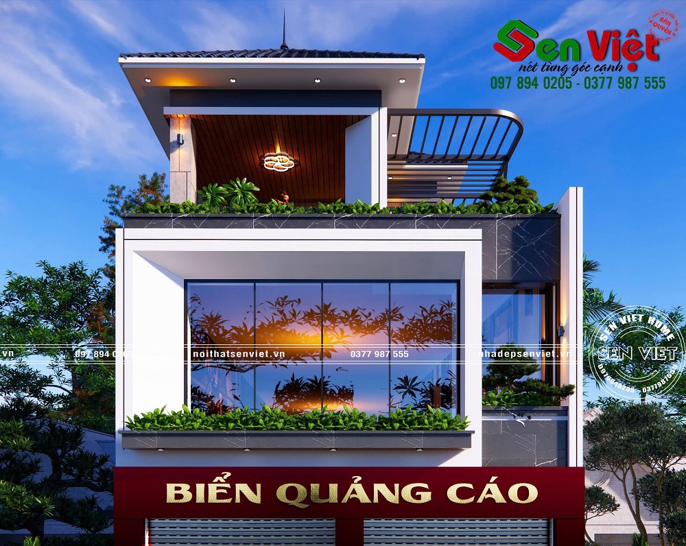 Thiết kế ngoại thất nhà phố 3 tầng mái Nhật kết hợp kinh doanh hiện đại