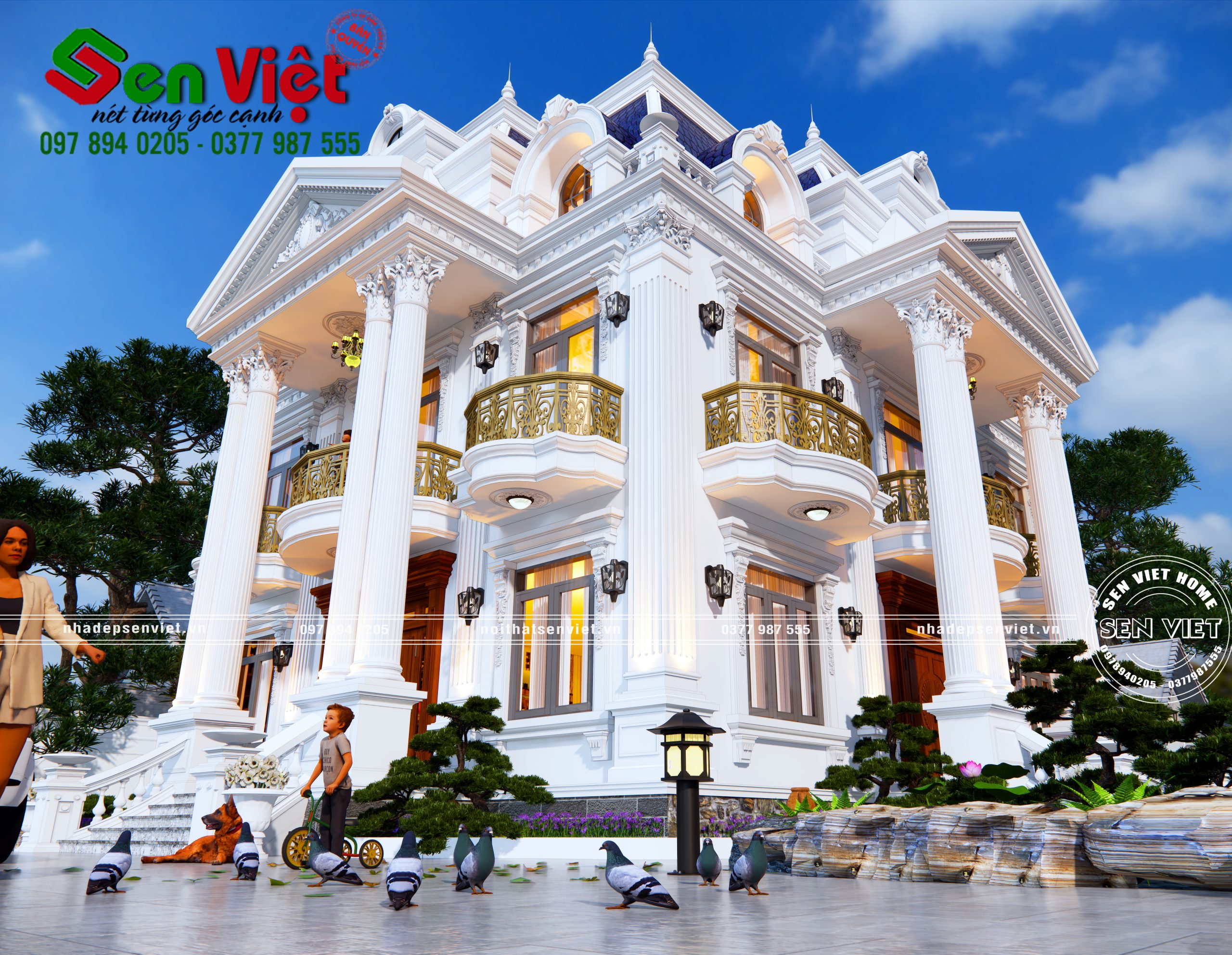 Mẫu Biệt Thự 2 Tầng Cổ Điển Mái Pháp mansard 13x15m - 4 Mẫu Biệt Thự 2 Tầng Cổ Điển Mái Pháp mansard 13x15m - 4