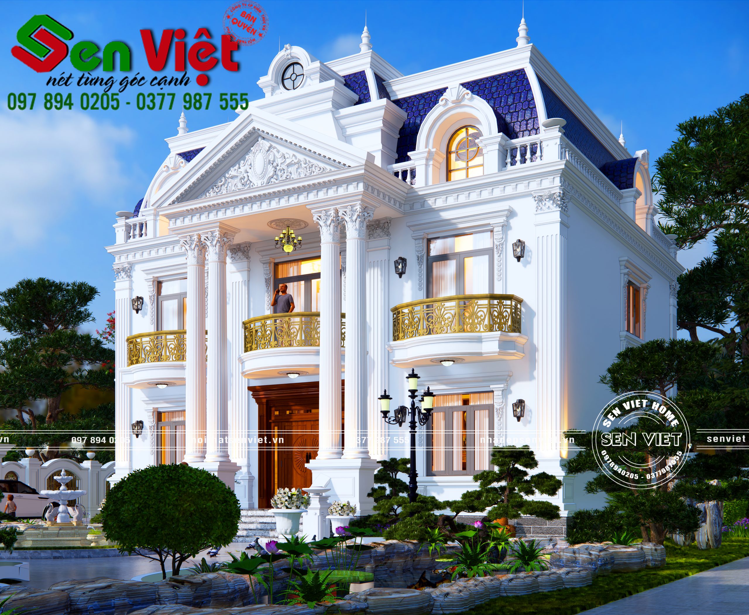 Mẫu Biệt Thự 2 Tầng Cổ Điển Mái Pháp mansard 13x15m - 1 Mẫu Biệt Thự 2 Tầng Cổ Điển Mái Pháp mansard 13x15m - 1