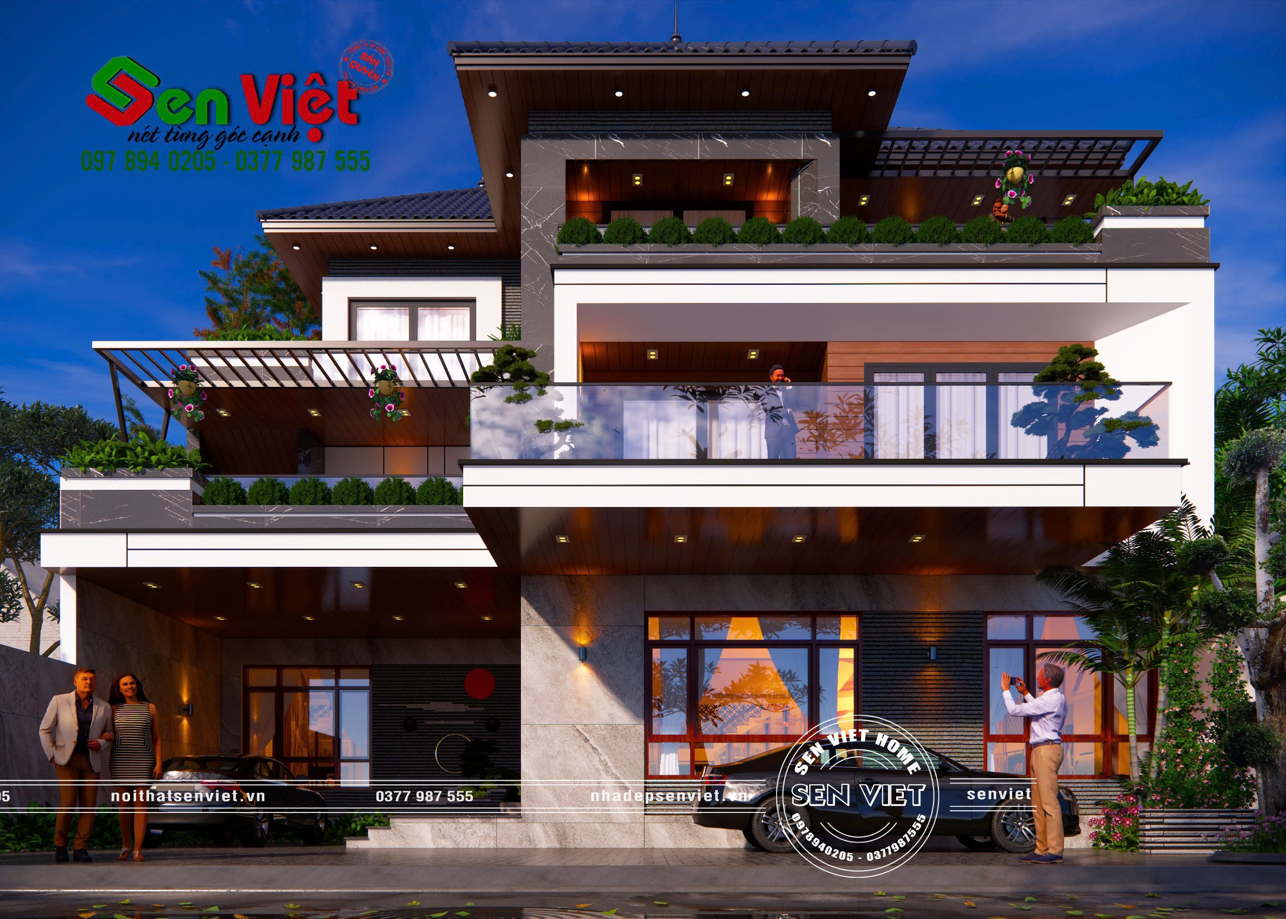 Mẫu nhà 3 tầng mái Nhật hiện đại KT 14x15m - 6