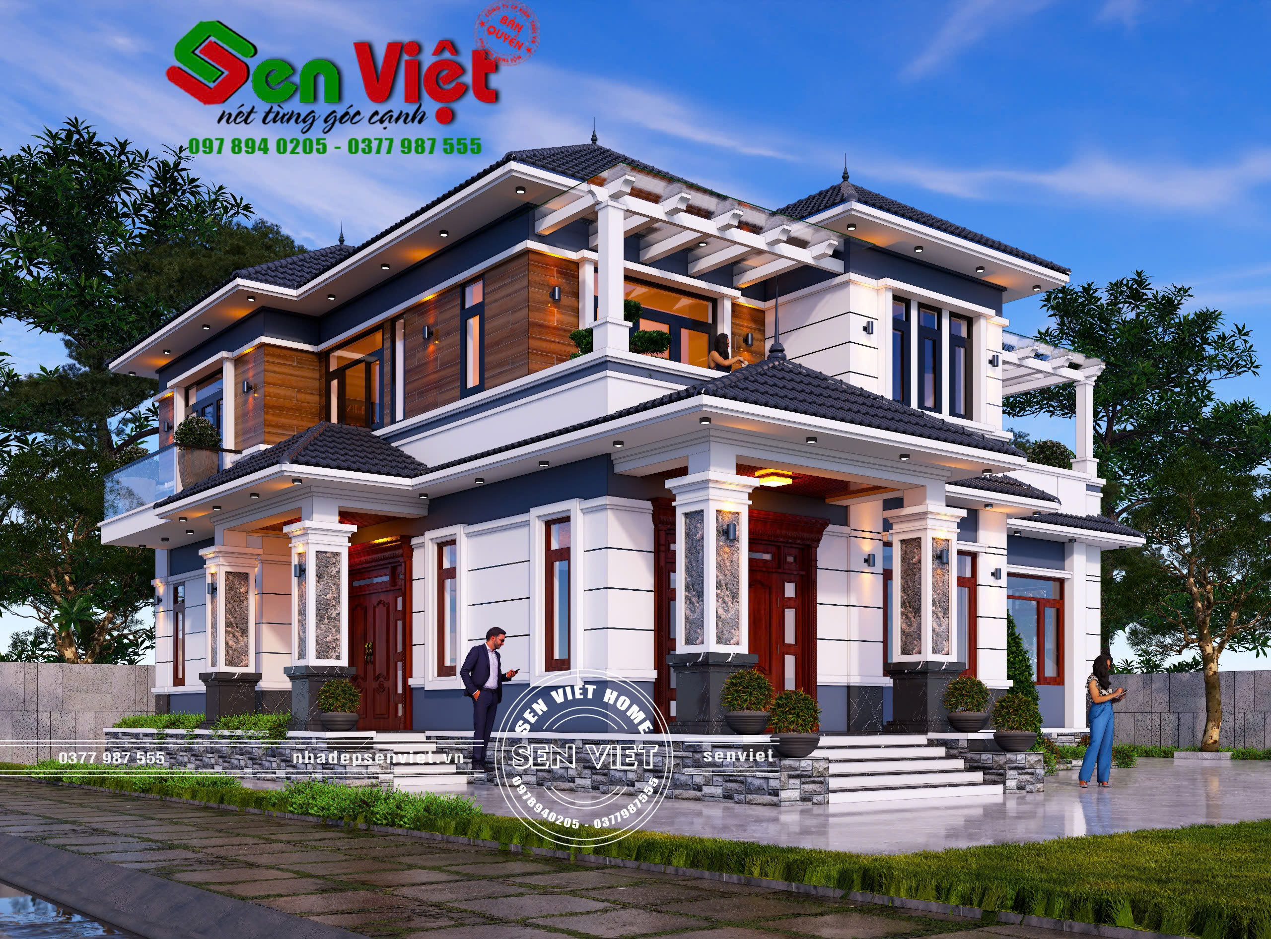 Mẫu nhà 2 tầng mái Nhật hiện đại KT 14x15m - 1