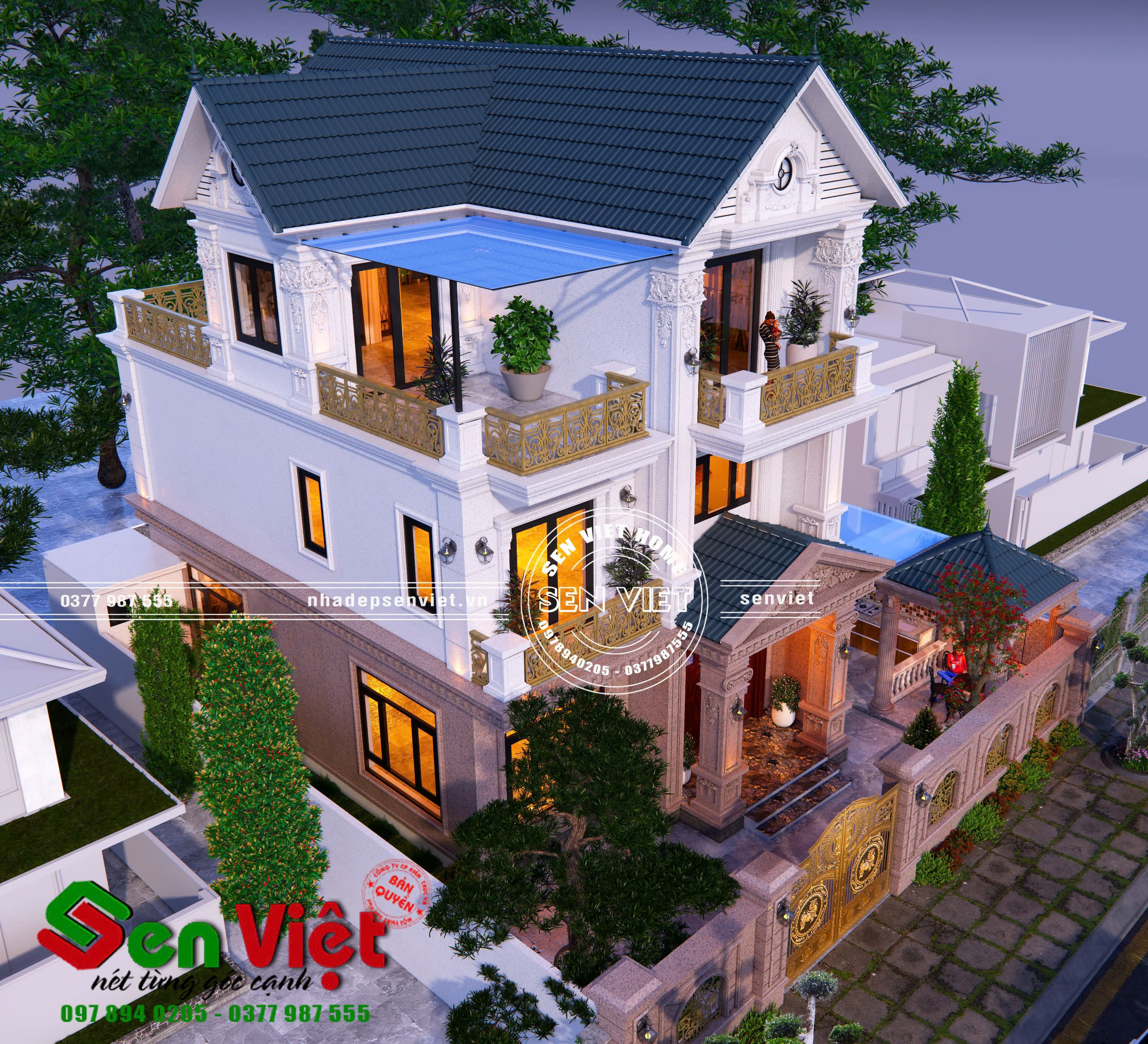 Mẫu Nhà 3 Tầng Mái Nhật Hiện Đại KT 8x14m - 4